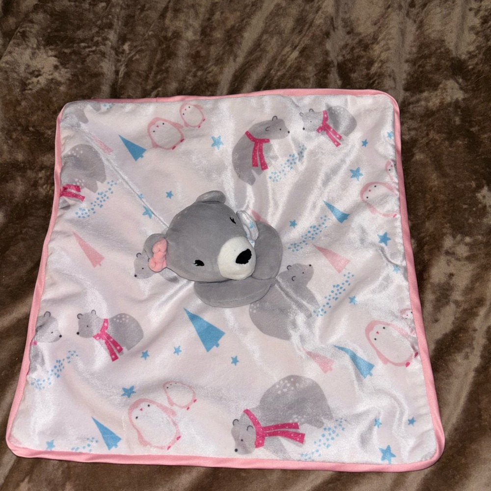 Gray and Pink Bear Stuffed Animal Blanket
